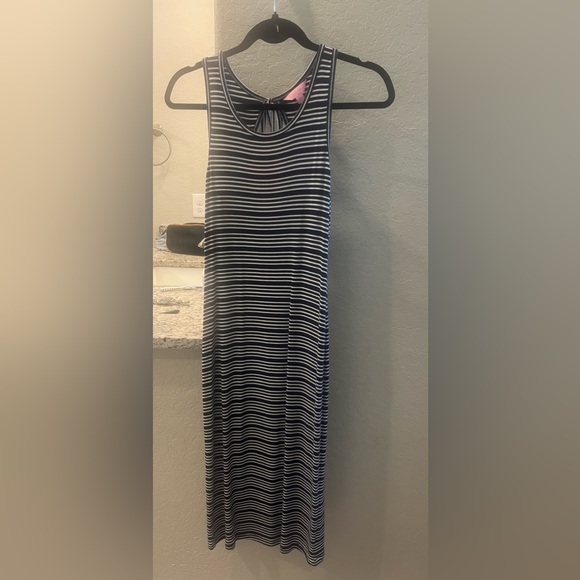 Lilly Pulitzer Jordyn Dress Navy and White Stripe with back tassel detail - Picture 2 of 7
